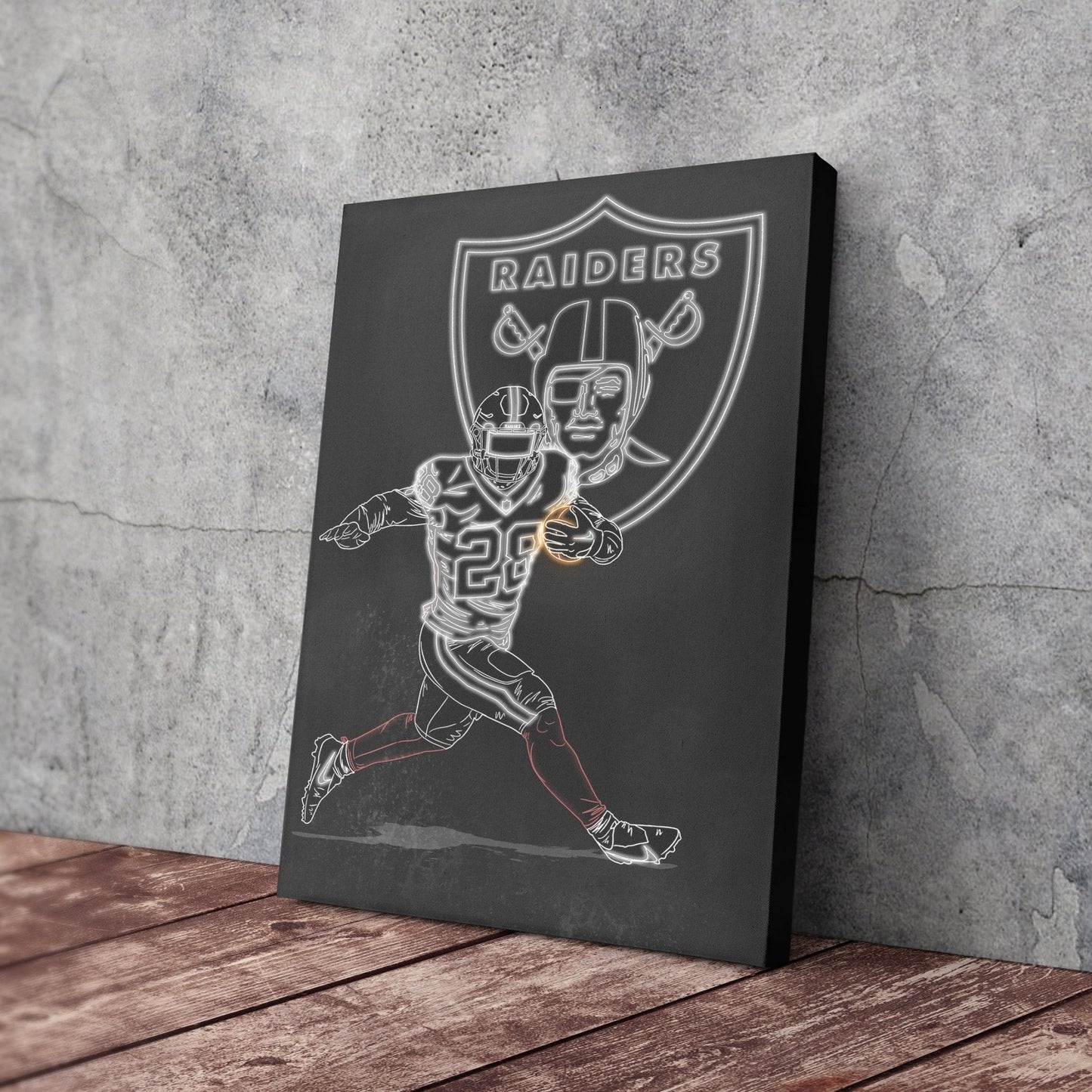 Josh Jacobs Neon Canvas Art | Raiders Wall Decor