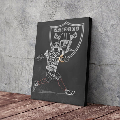 Josh Jacobs Neon Canvas Art | Raiders Wall Decor