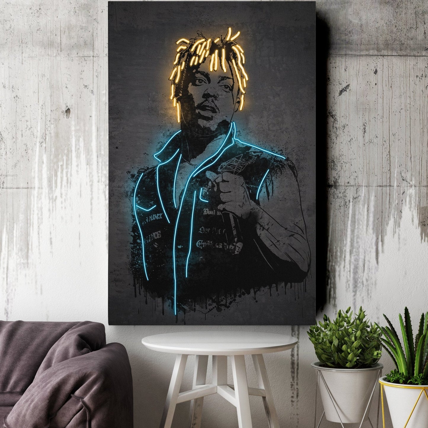Juice Wrld Neon Canvas Art | Music Wall Decor