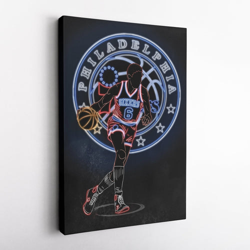 Julius Erving Neon Canvas Art | 76ers Wall Decor