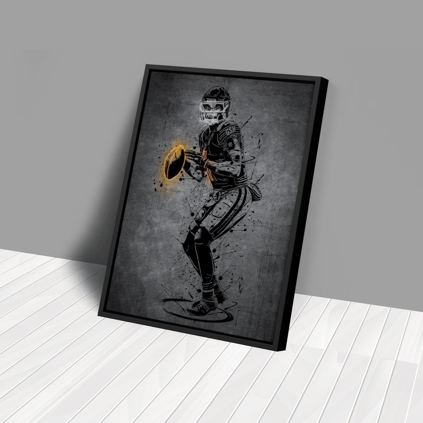 Justin Fields Neon Canvas Art | Modern Wall Decor for Bears Fans