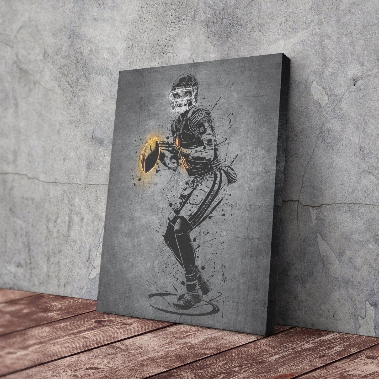 Justin Fields Neon Canvas Art | Modern Wall Decor for Bears Fans