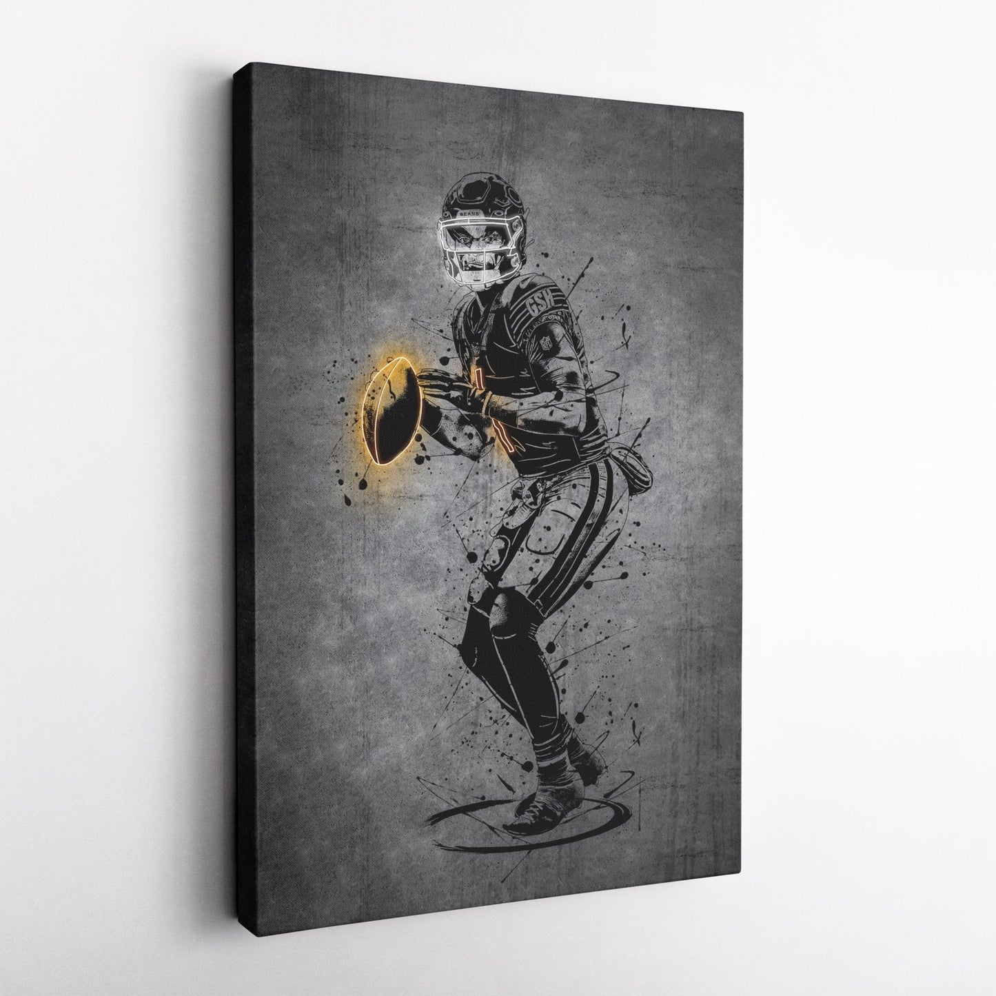 Justin Fields Neon Canvas Art | Modern Wall Decor for Bears Fans