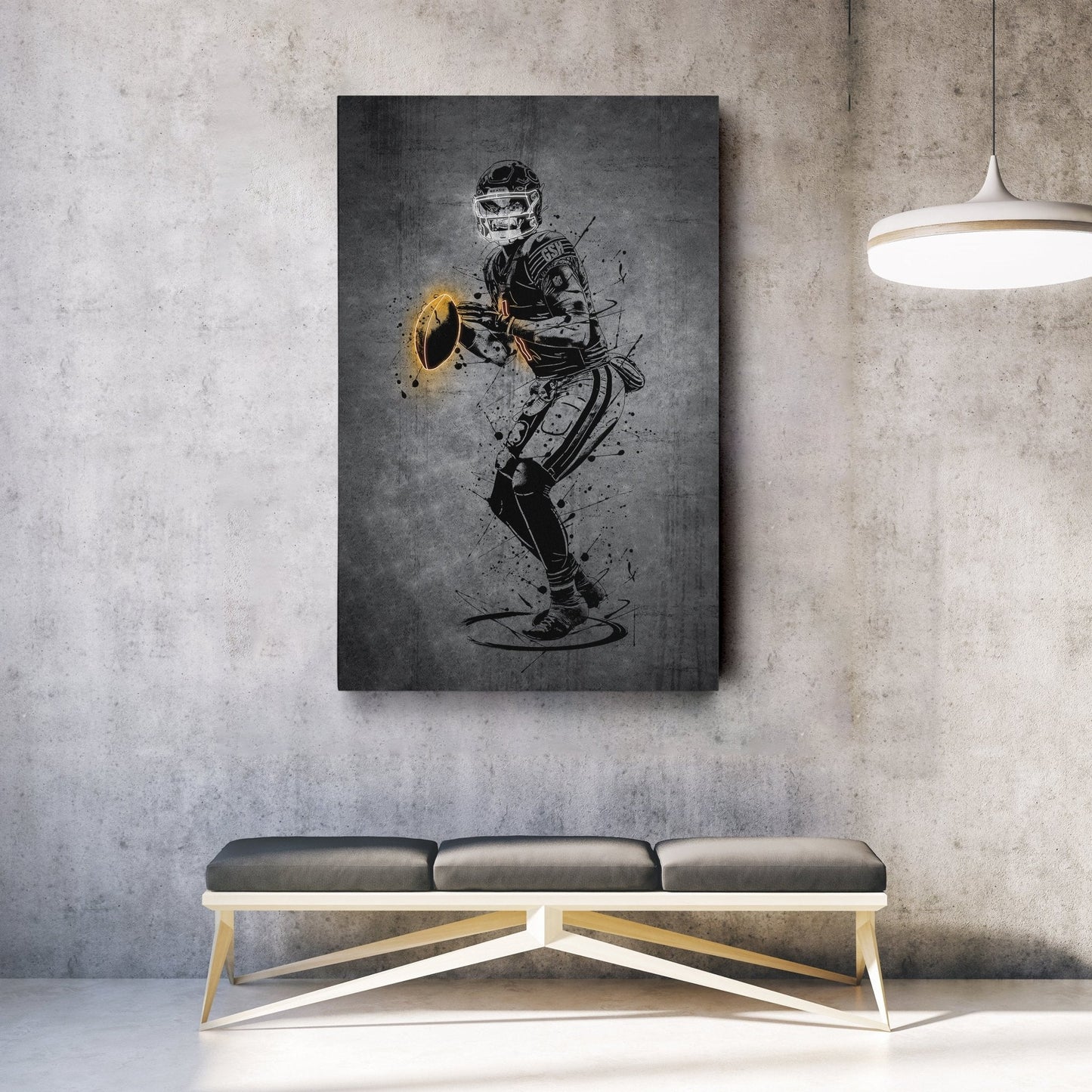Justin Fields Neon Canvas Art | Modern Wall Decor for Bears Fans
