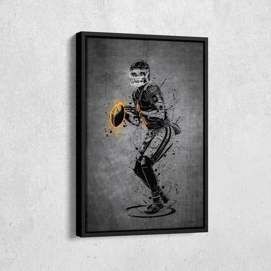 Justin Fields Neon Canvas Art | Modern Wall Decor for Bears Fans