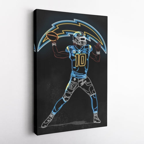 Justin Herbert Neon Canvas Art | Chargers Wall Decor