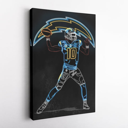 Justin Herbert Neon Canvas Art | Chargers Wall Decor