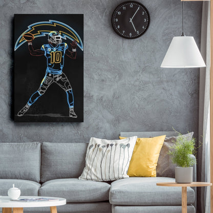 Justin Herbert Neon Canvas Art | Chargers Wall Decor