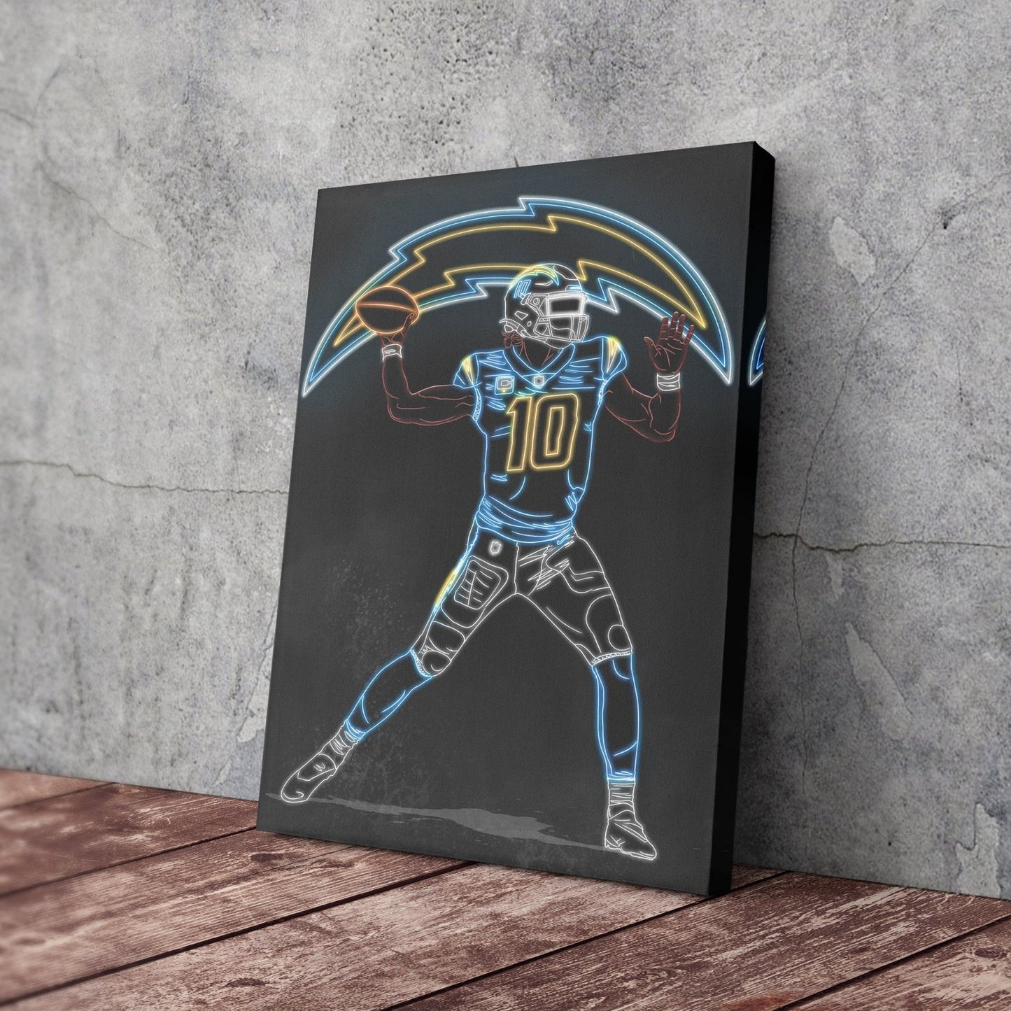 Justin Herbert Neon Canvas Art | Chargers Wall Decor