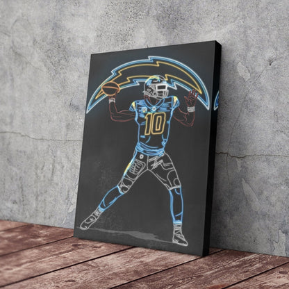 Justin Herbert Neon Canvas Art | Chargers Wall Decor