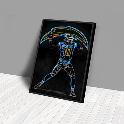 Justin Herbert Neon Canvas Art | Chargers Wall Decor