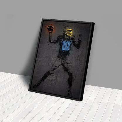 Justin Herbert Neon Canvas Art | Modern Wall Decor for Chargers Fans