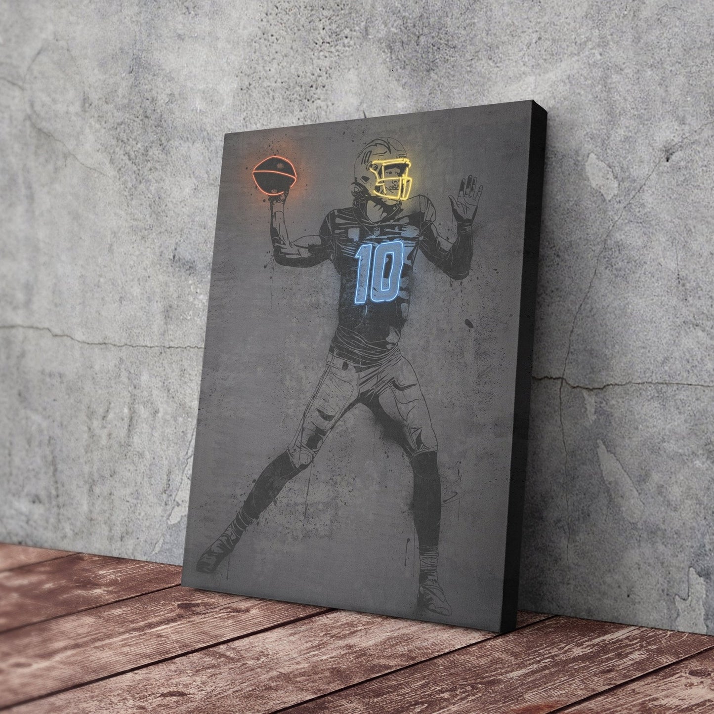Justin Herbert Neon Canvas Art | Modern Wall Decor for Chargers Fans