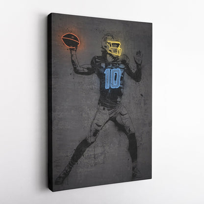 Justin Herbert Neon Canvas Art | Modern Wall Decor for Chargers Fans