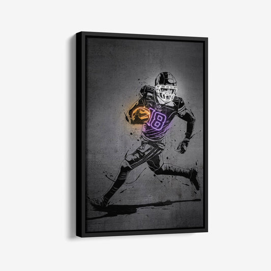 Justin Jefferson Neon Canvas Art | Modern Wall Decor for Vikings Fans