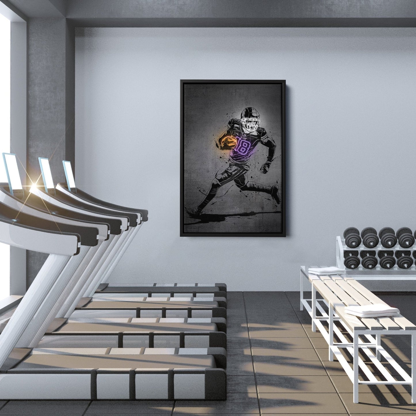 Justin Jefferson Neon Canvas Art | Modern Wall Decor for Vikings Fans