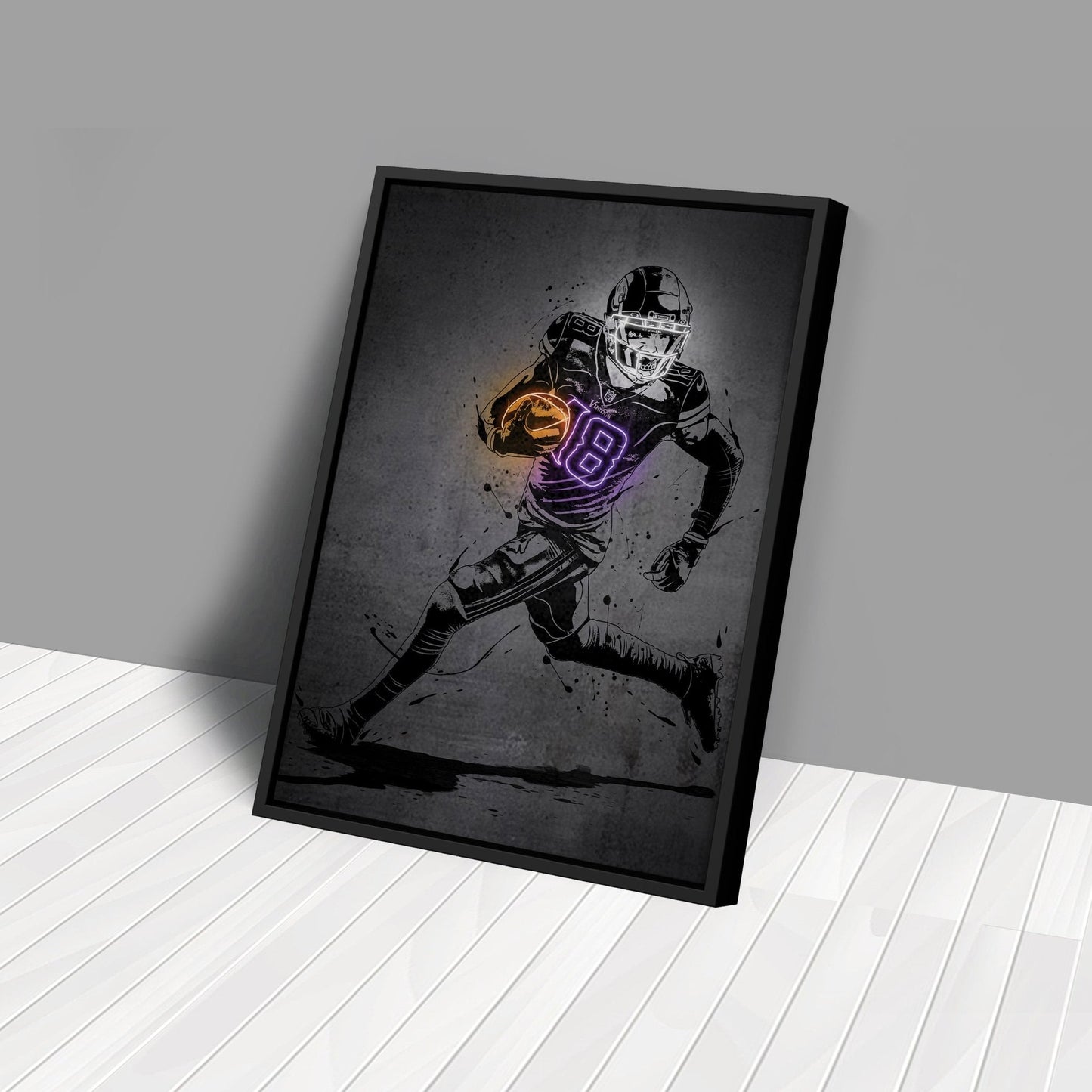Justin Jefferson Neon Canvas Art | Modern Wall Decor for Vikings Fans