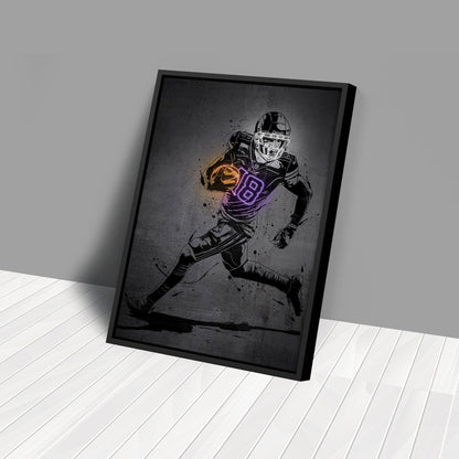 Justin Jefferson Neon Canvas Art | Modern Wall Decor for Vikings Fans