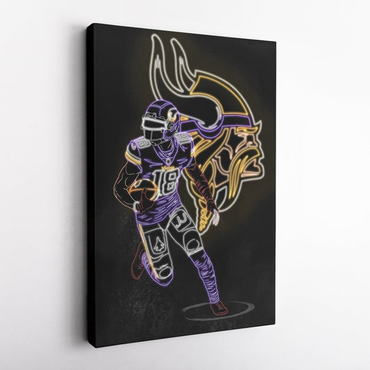 Justin Jefferson Neon Canvas Art | Vikings Wall Decor