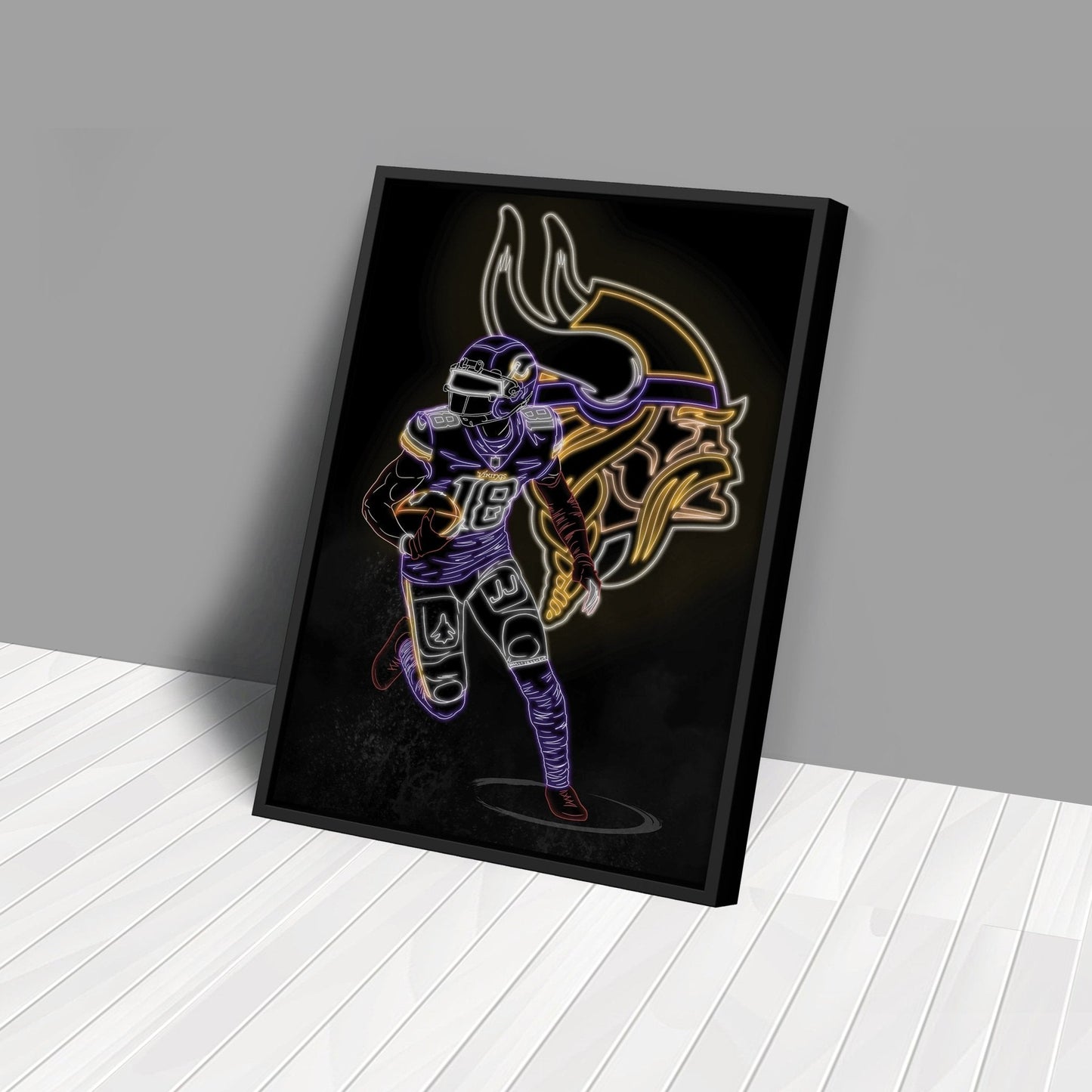 Justin Jefferson Neon Canvas Art | Vikings Wall Decor