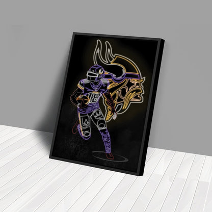 Justin Jefferson Neon Canvas Art | Vikings Wall Decor