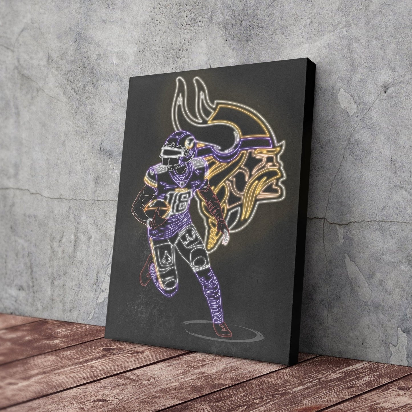 Justin Jefferson Neon Canvas Art | Vikings Wall Decor