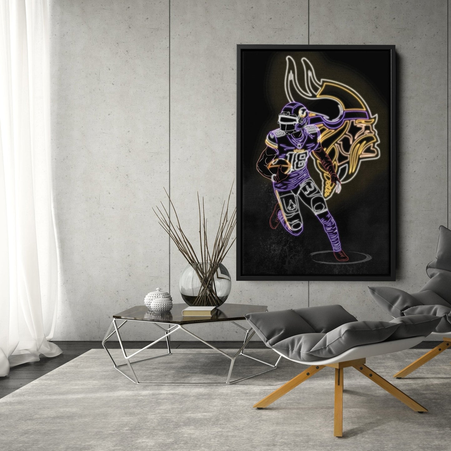 Justin Jefferson Neon Canvas Art | Vikings Wall Decor