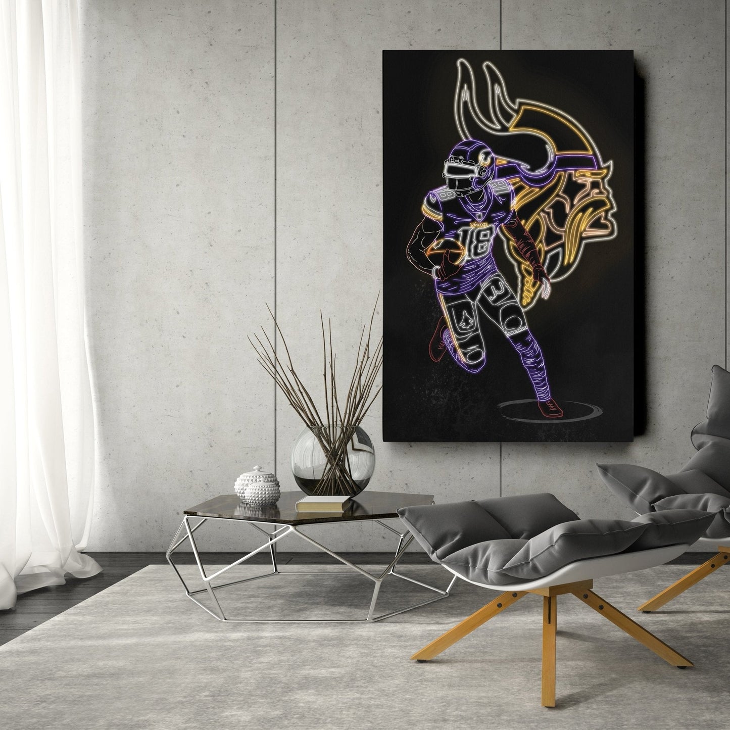 Justin Jefferson Neon Canvas Art | Vikings Wall Decor