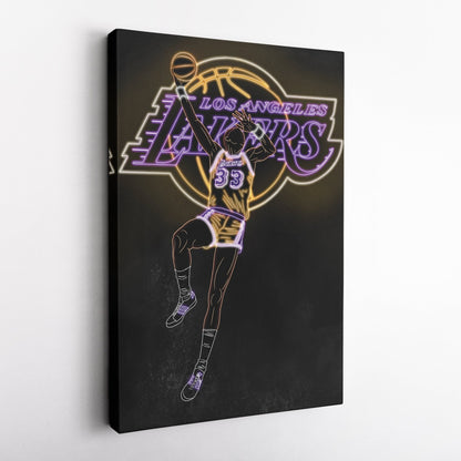 Kareem Abdul-Jabbar Neon Canvas Art | Lakers Wall Decor