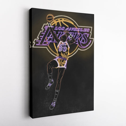 Kareem Abdul-Jabbar Neon Canvas Art | Lakers Wall Decor