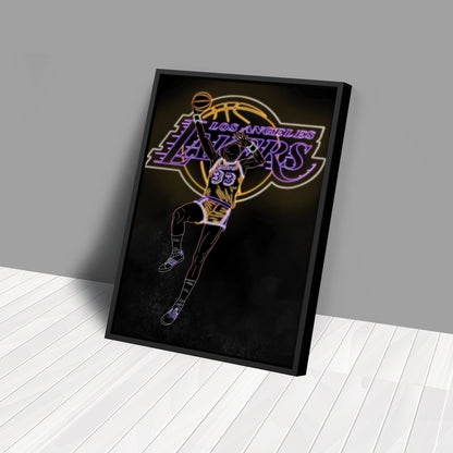 Kareem Abdul-Jabbar Neon Canvas Art | Lakers Wall Decor