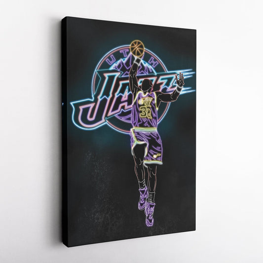 Karl Malone Neon Canvas Art | Jazz Wall Decor