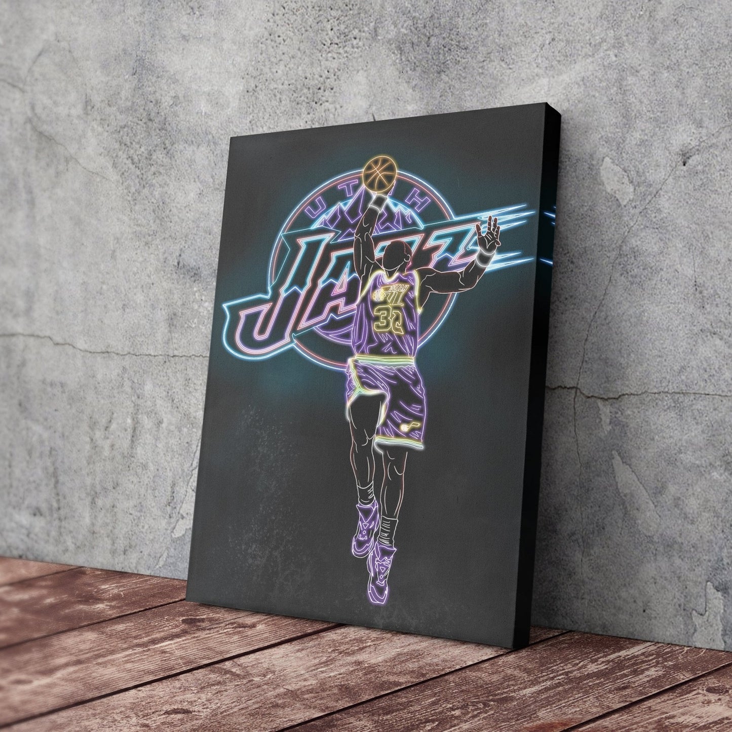Karl Malone Neon Canvas Art | Jazz Wall Decor