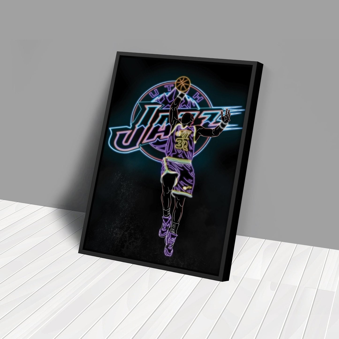 Karl Malone Neon Canvas Art | Jazz Wall Decor