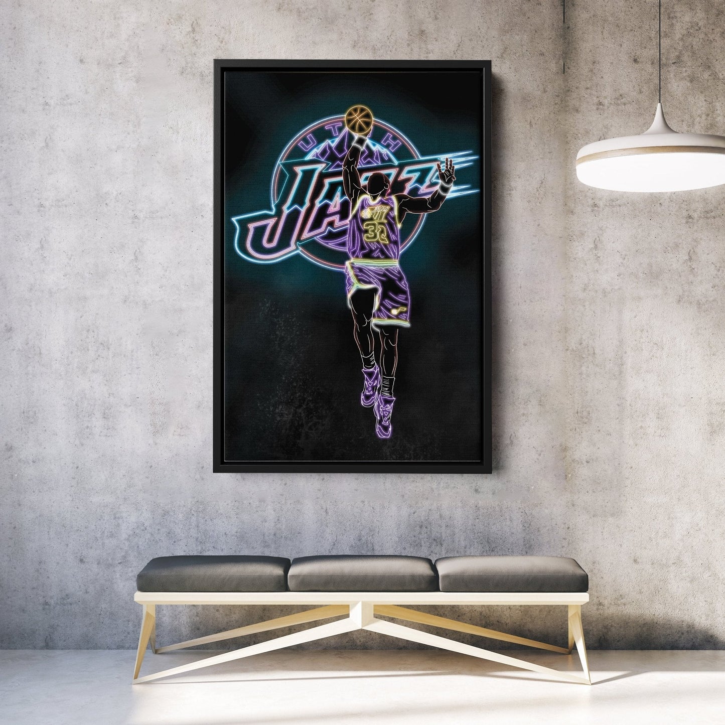 Karl Malone Neon Canvas Art | Jazz Wall Decor