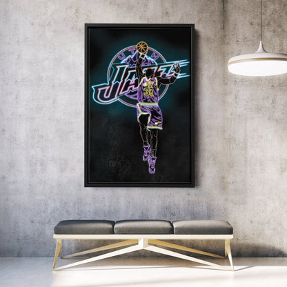 Karl Malone Neon Canvas Art | Jazz Wall Decor