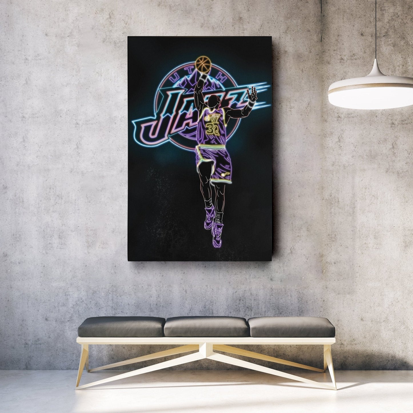 Karl Malone Neon Canvas Art | Jazz Wall Decor