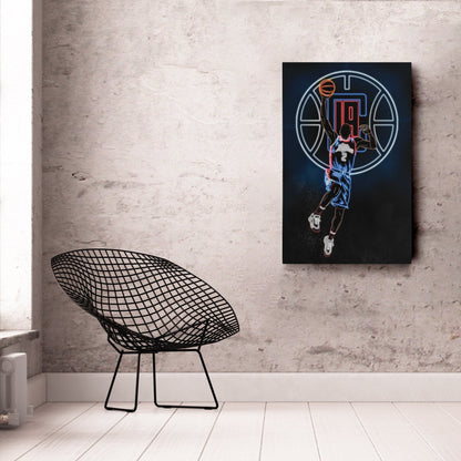 Kawhi Leonard Neon Canvas Art | Clippers Wall Decor