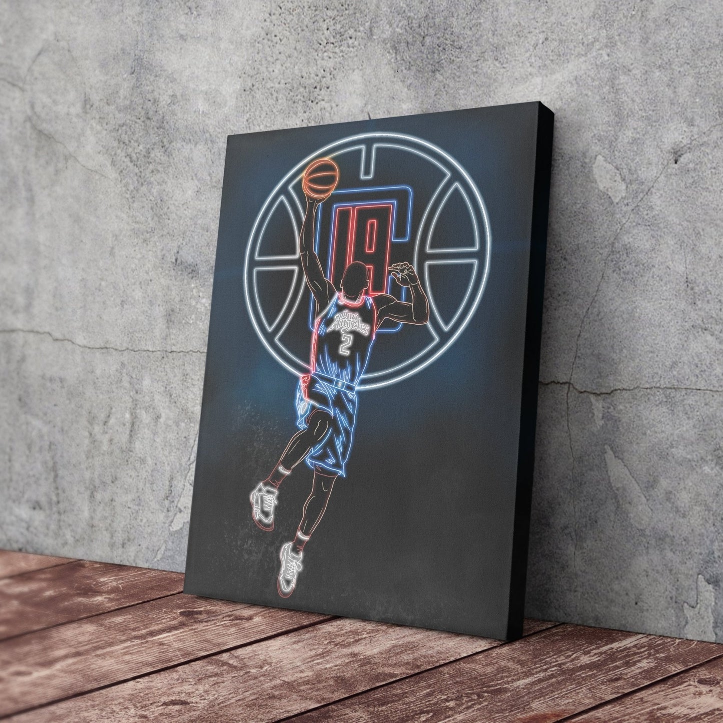 Kawhi Leonard Neon Canvas Art | Clippers Wall Decor