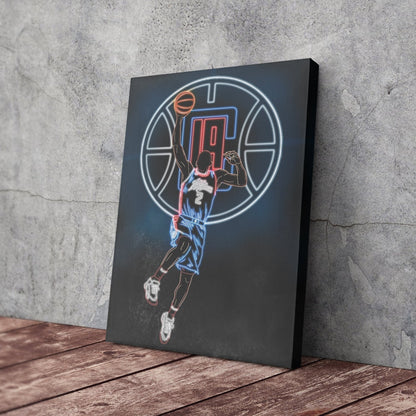 Kawhi Leonard Neon Canvas Art | Clippers Wall Decor