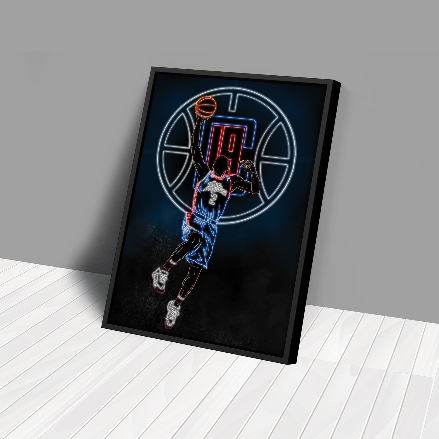 Kawhi Leonard Neon Canvas Art | Clippers Wall Decor