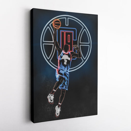 Kawhi Leonard Neon Canvas Art | Clippers Wall Decor