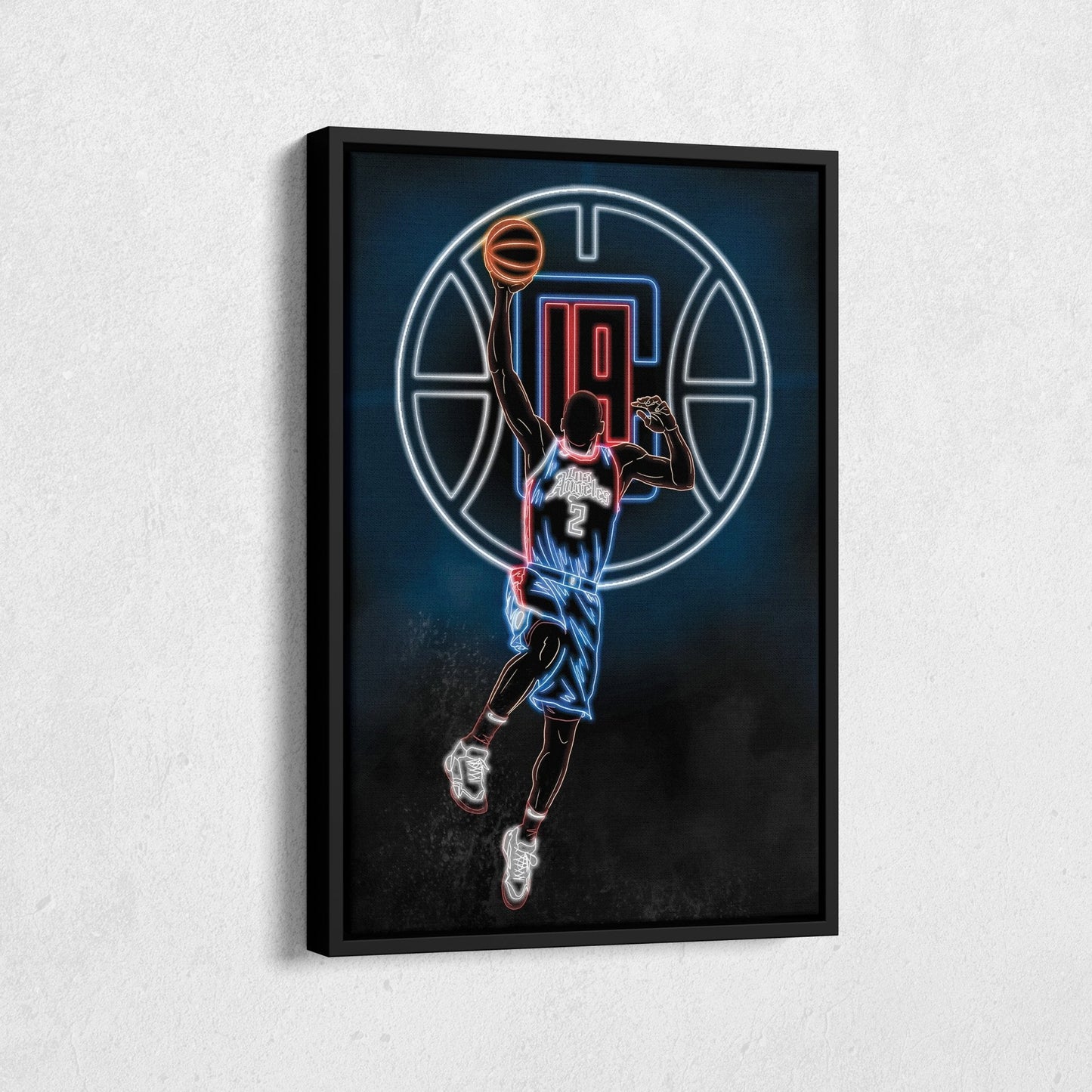 Kawhi Leonard Neon Canvas Art | Clippers Wall Decor