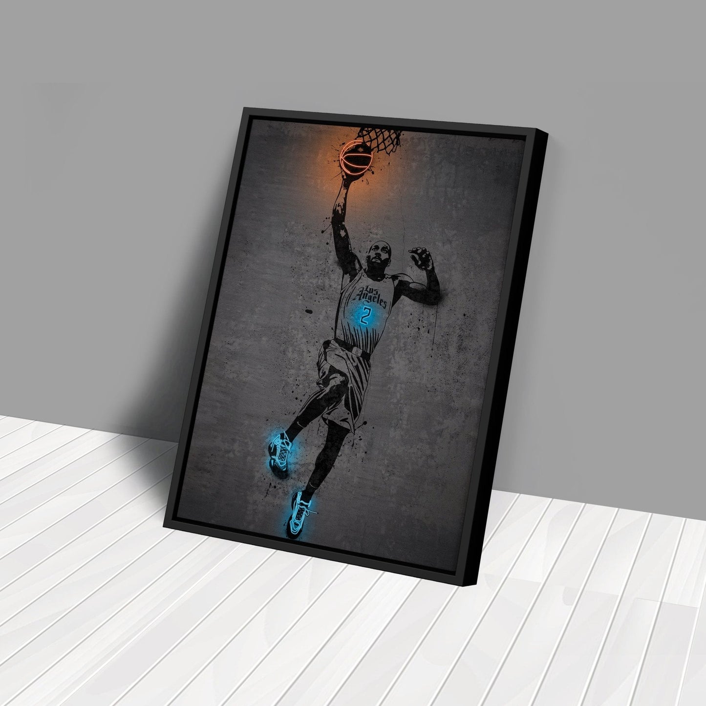 Kawhi Leonard Neon Canvas Art | Modern Wall Decor for Clippers Fans
