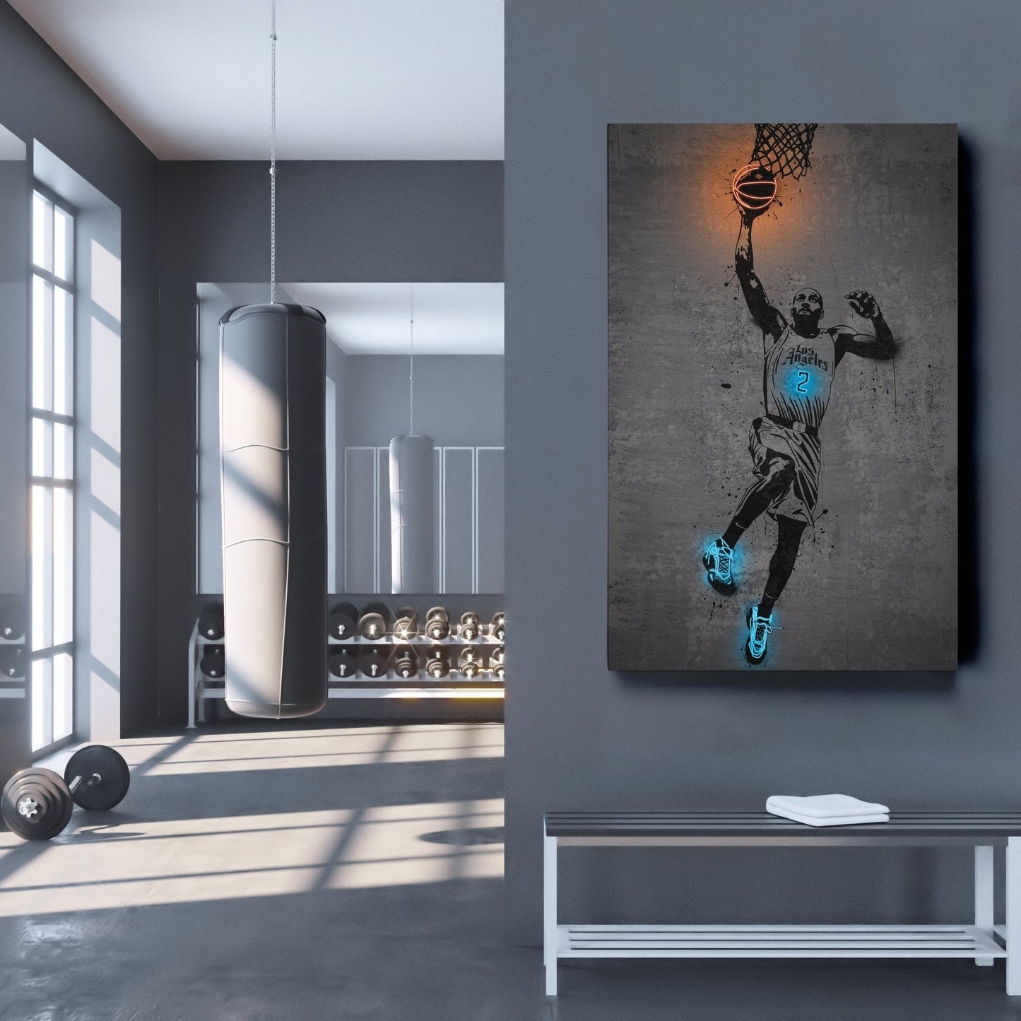 Kawhi Leonard Neon Canvas Art | Modern Wall Decor for Clippers Fans