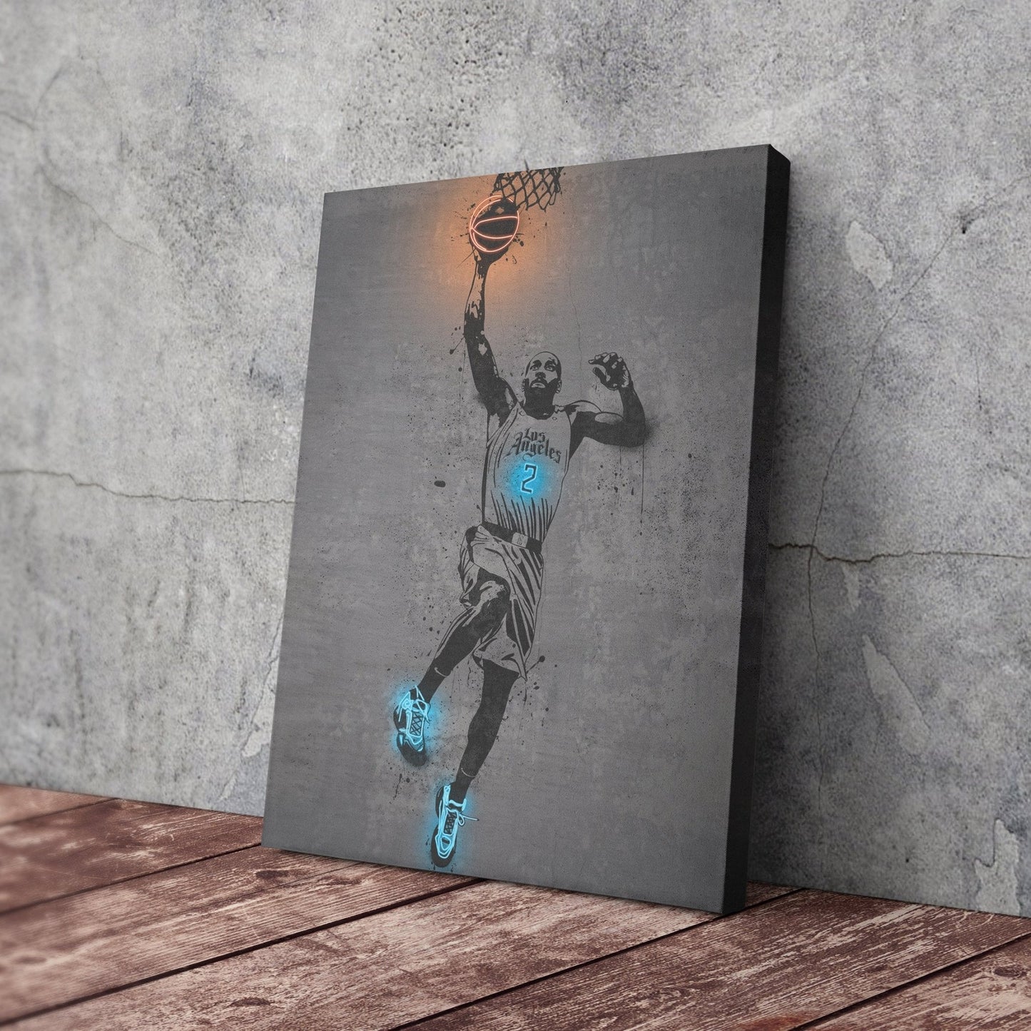 Kawhi Leonard Neon Canvas Art | Modern Wall Decor for Clippers Fans