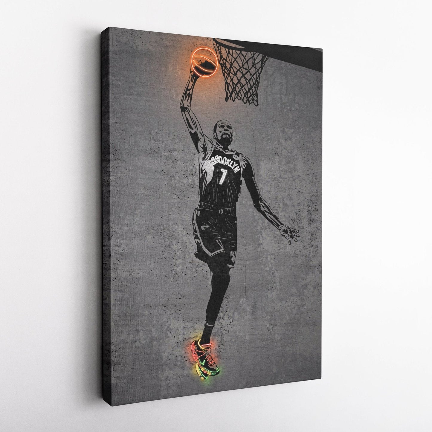 Kevin Durant Neon Canvas Art | Modern Wall Decor for Nets Fans