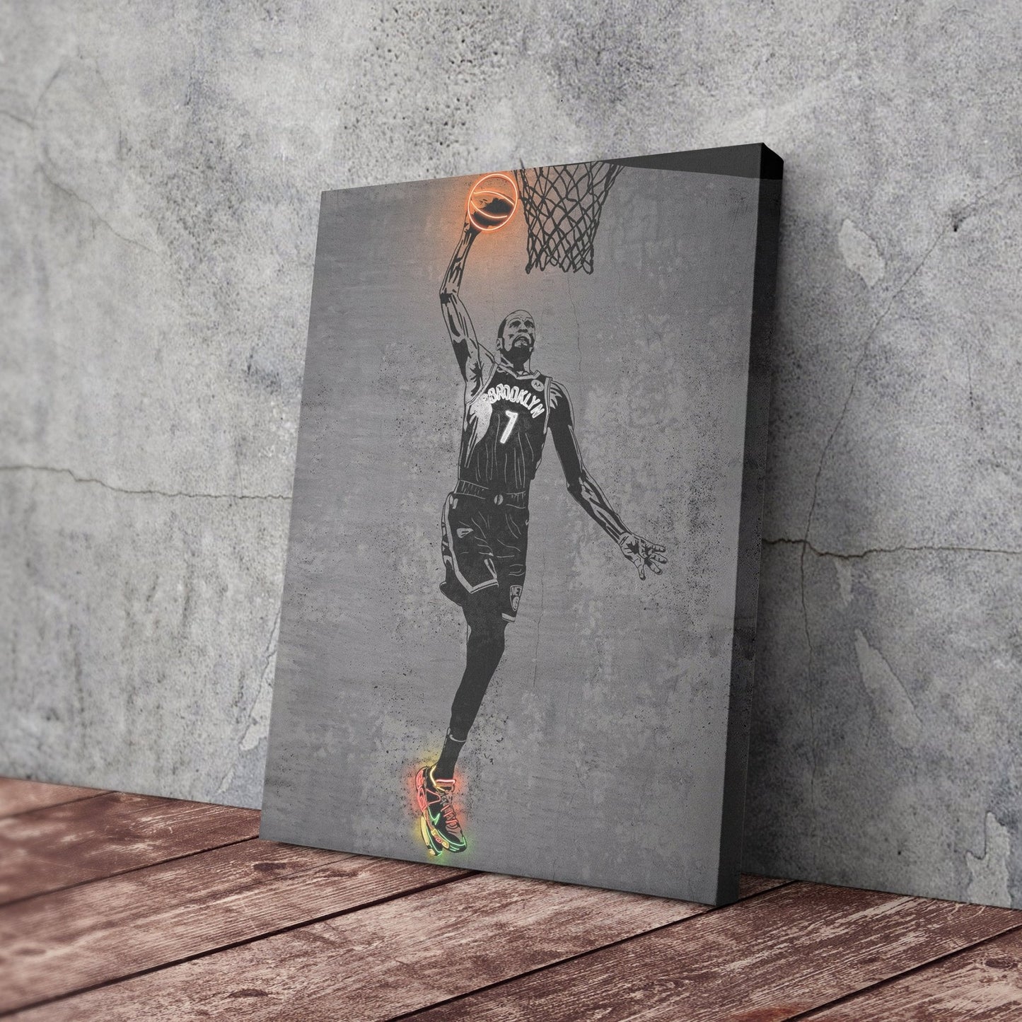 Kevin Durant Neon Canvas Art | Modern Wall Decor for Nets Fans
