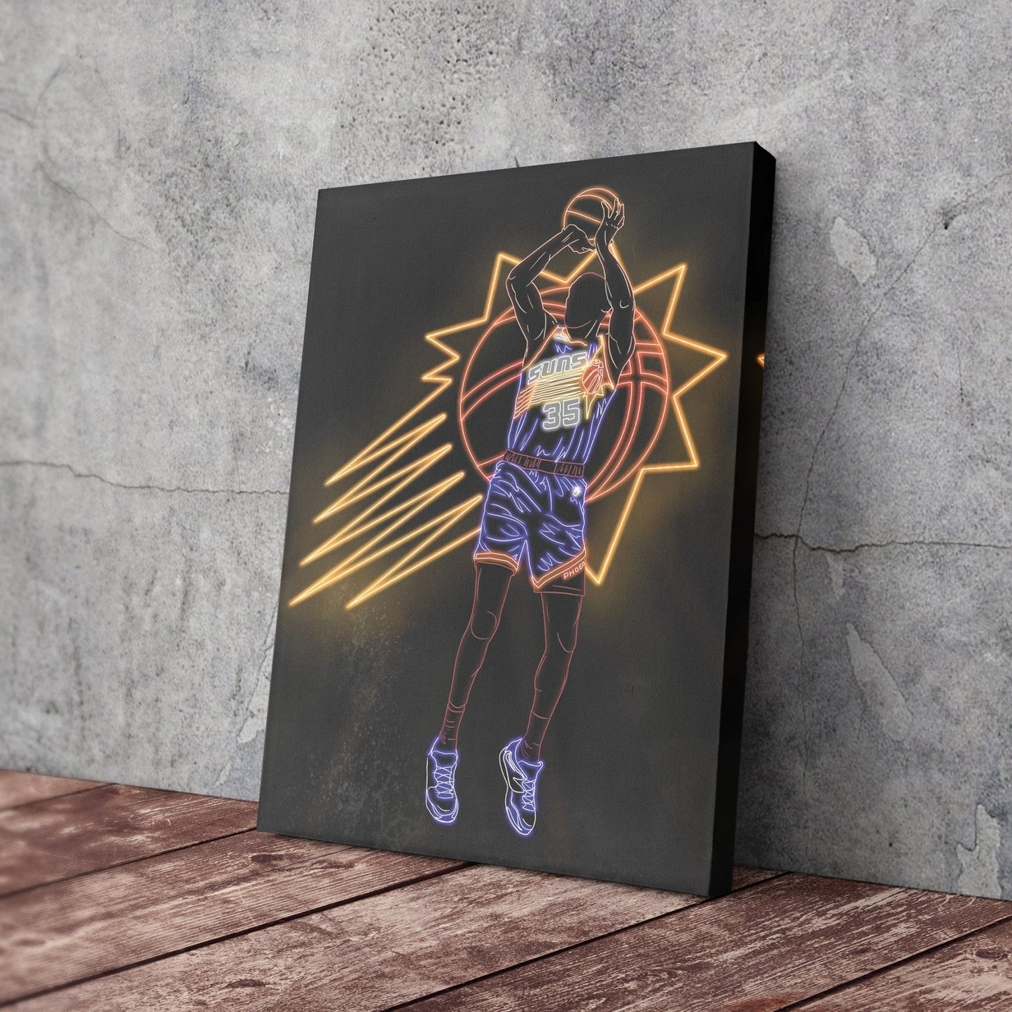 Kevin Durant Neon Canvas Art | Suns Wall Decor