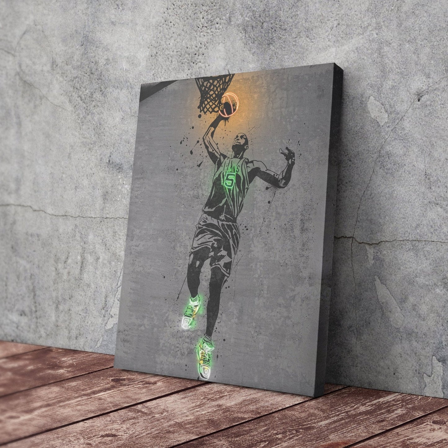 Kevin Garnett Neon Canvas Art | Modern Wall Decor for Celtics Fans